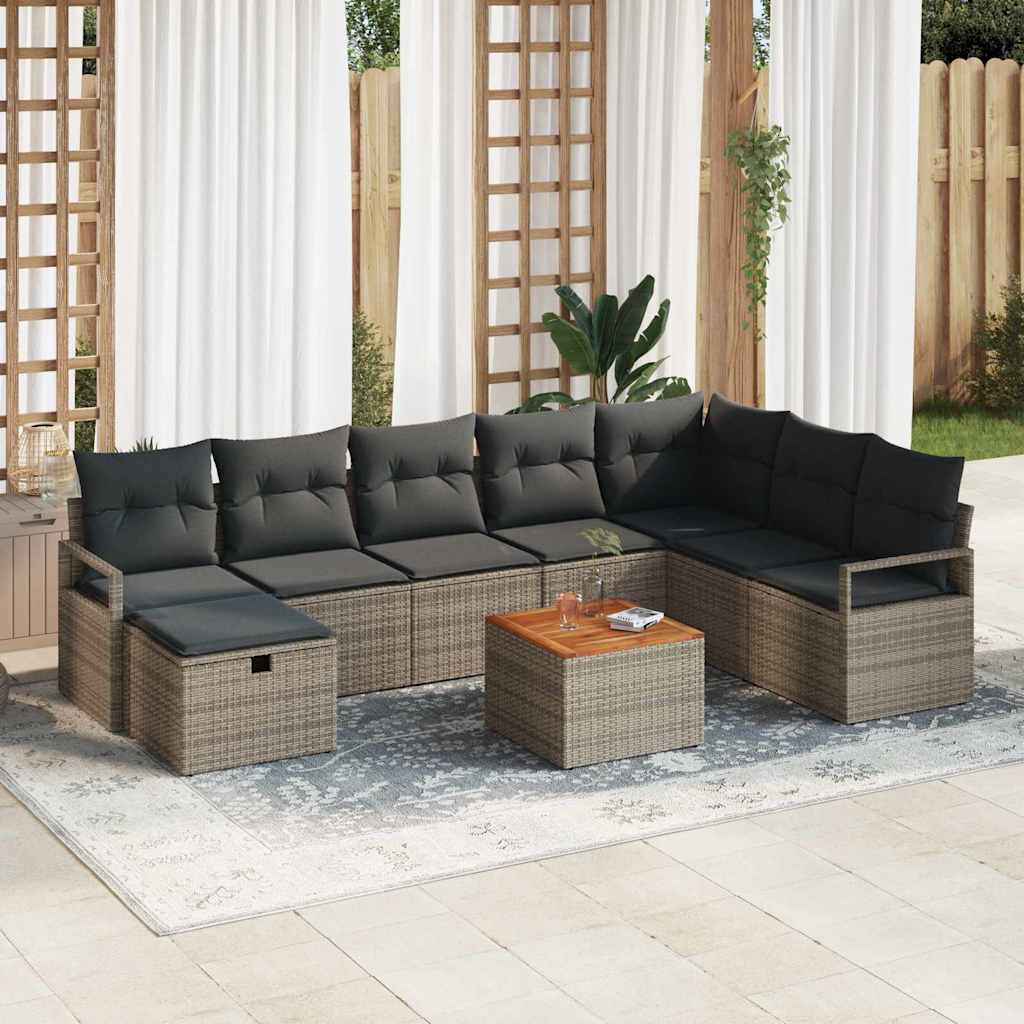 vidaXL Tuinbank Set met kussen met opslag 9 pcs Zwart Poly rattan
