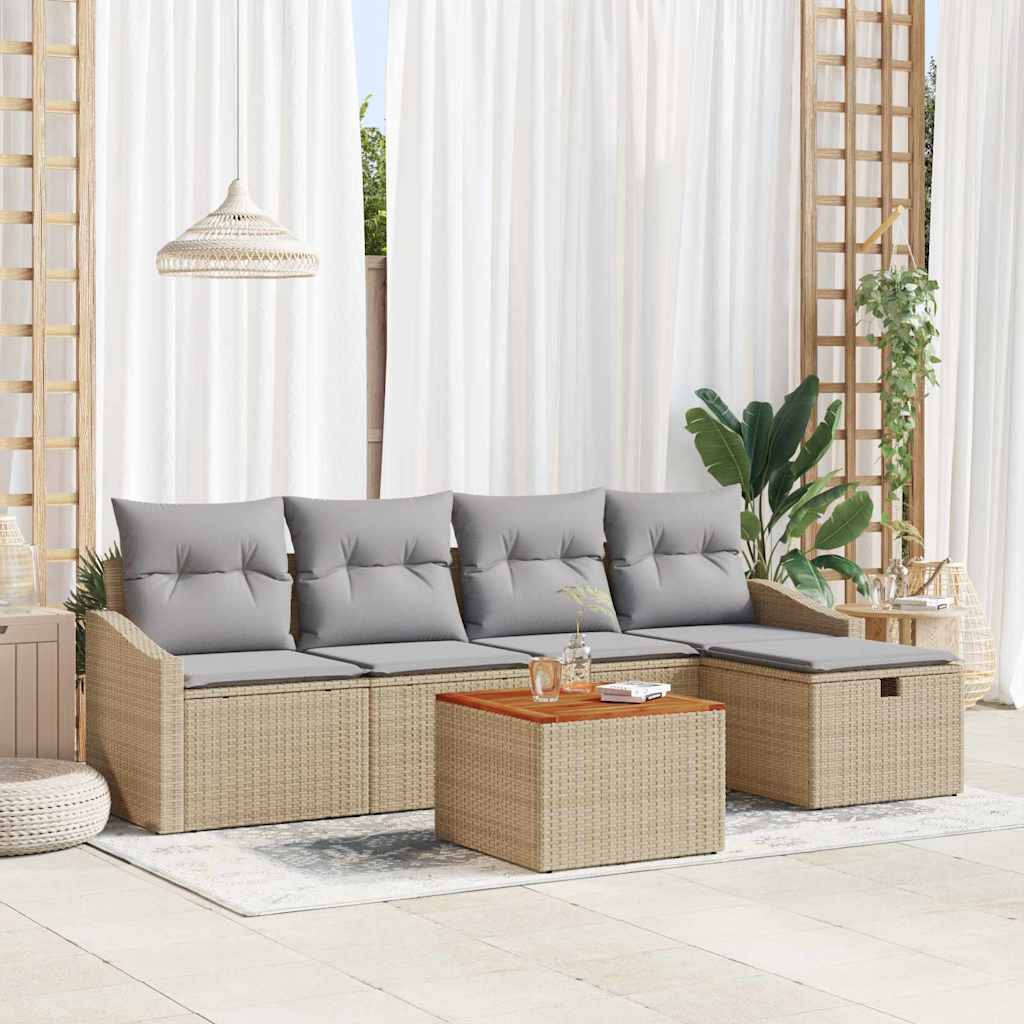 vidaXL Tuinbank Set met kussen met opslag 6 pcs Zwart Poly rattan
