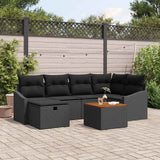 vidaXL Tuinbank Set met kussen met opslag 7 pcs Zwart Poly rattan