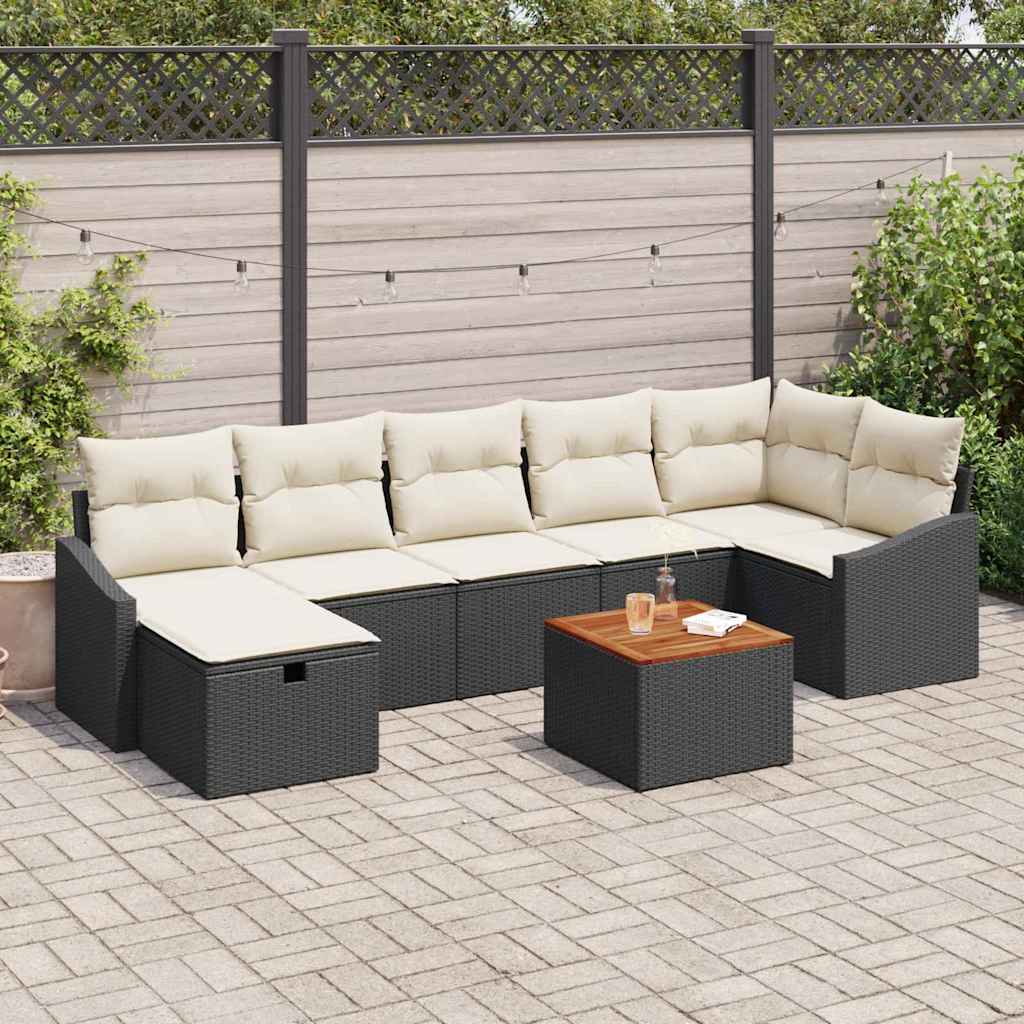 vidaXL Tuinbank Set met kussen met opslag 8 pcs Zwart Poly rattan
