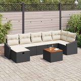 vidaXL Tuinbank Set met kussen met opslag 8 pcs Zwart Poly rattan