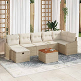 vidaXL Tuinbank Set met kussen met opslag 8 pcs Zwart Poly rattan