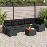 vidaXL Tuinbank Set met kussen met opslag 8 pcs Zwart Poly rattan