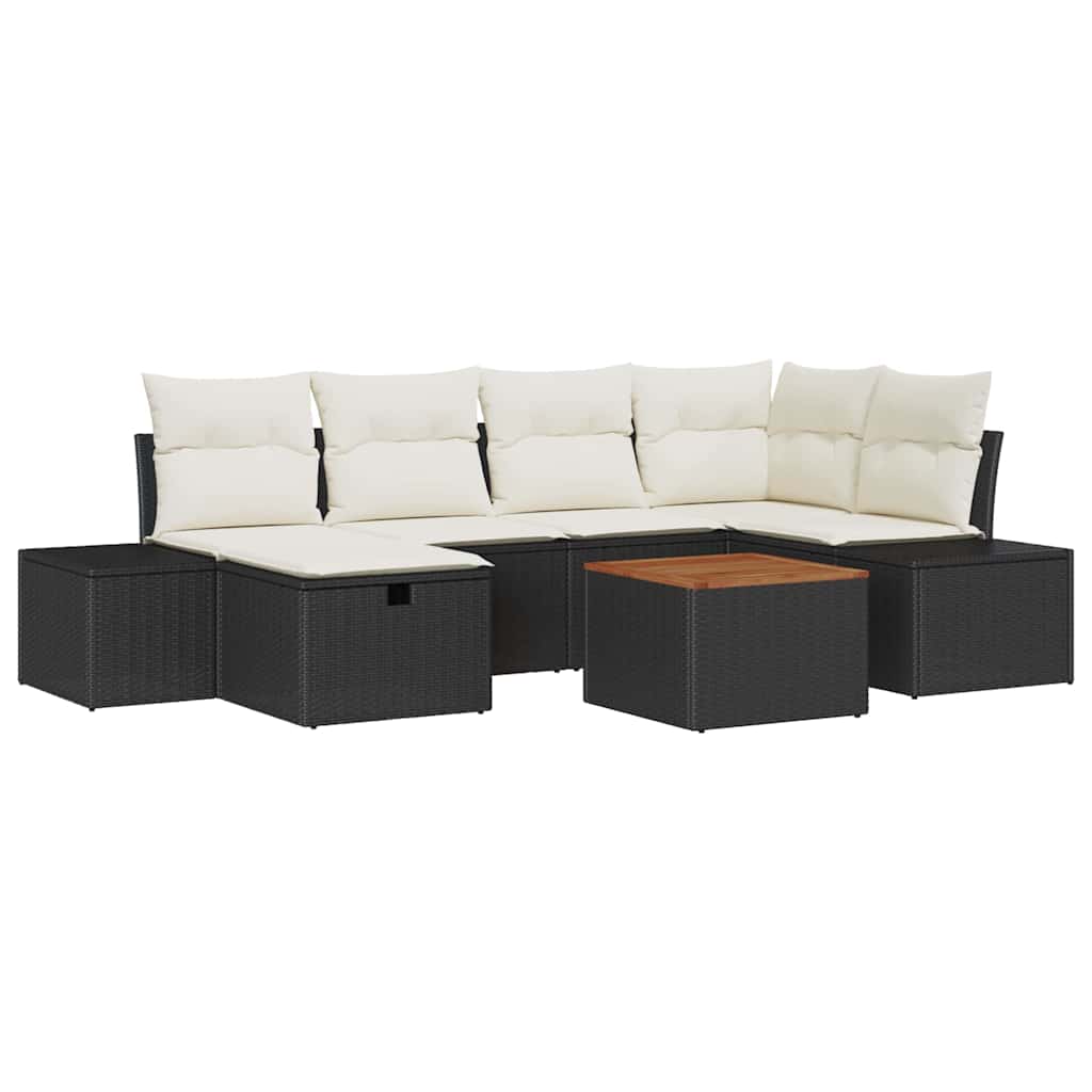 vidaXL Tuinbank Set met kussen met opslag 7 pcs Zwart Poly rattan