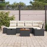 vidaXL Tuinbank Set met kussen met opslag 7 pcs Zwart Poly rattan