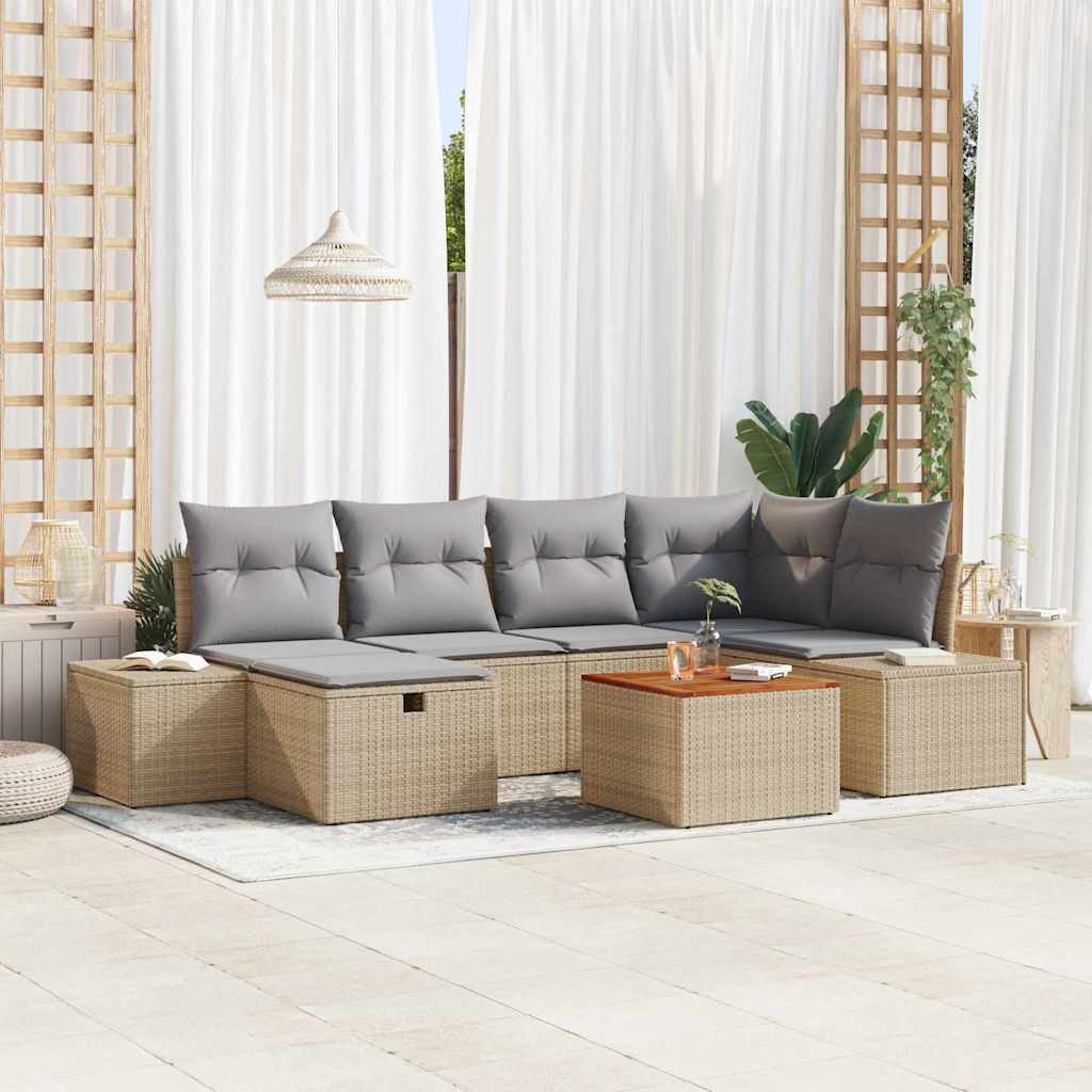 vidaXL Tuinbank Set met kussen met opslag 7 pcs Zwart Poly rattan