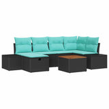 vidaXL Tuinbank Set 7 st Zwart Poly rattan