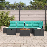 vidaXL Tuinbank Set 7 st Zwart Poly rattan
