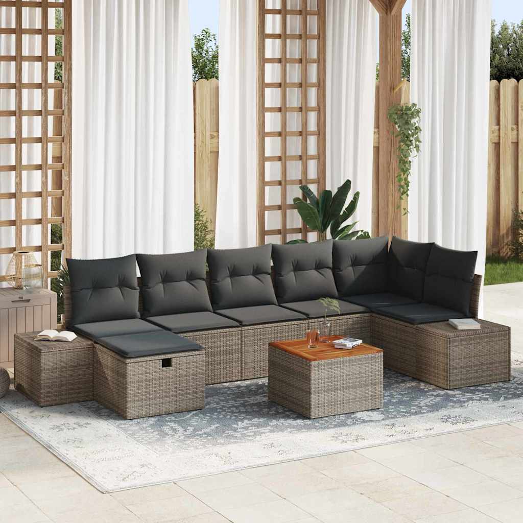 vidaXL Tuinbank Set met kussen met opslag 8 pcs Zwart Poly rattan
