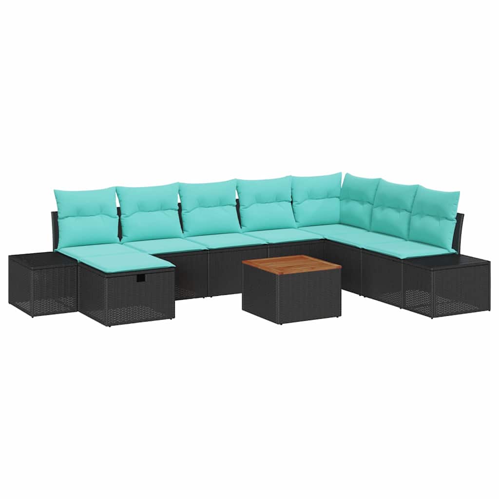 vidaXL Garden Lounge Set 9 pcs Black Poly Rattan