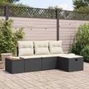 vidaXL Tuinbank Set met kussen met opslag 4 pcs Zwart poly rattan