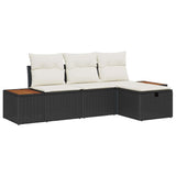 vidaXL Tuinbank Set met kussen met opslag 4 pcs Zwart poly rattan