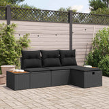 vidaXL Tuinbank Set met kussen met opslag 4 pcs Zwart poly rattan