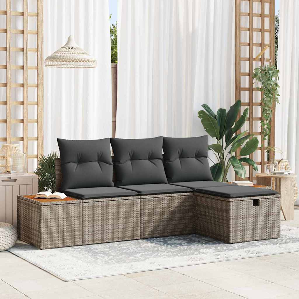 vidaXL Tuinbank Set met kussen met opslag 4 pcs Zwart poly rattan