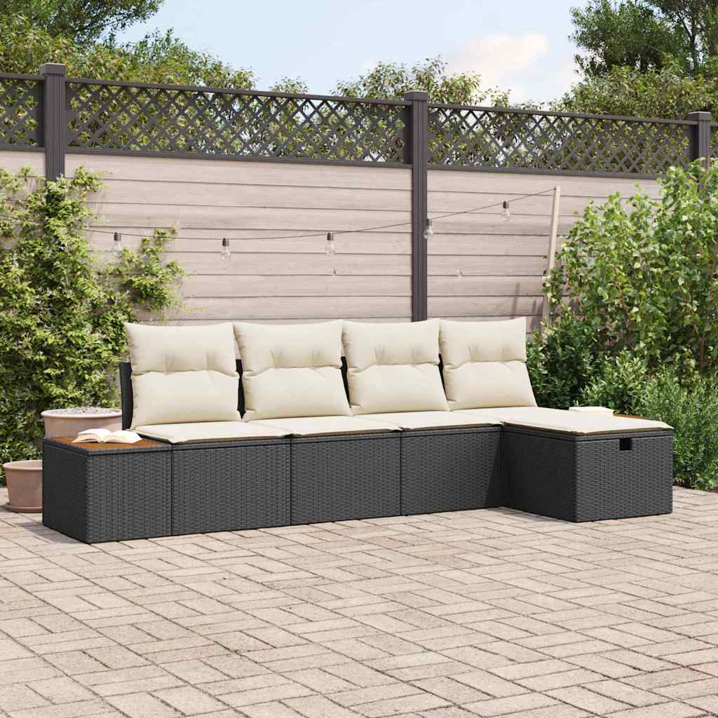 vidaXL Tuinbank Set met kussen 5 pcs Zwart Poly rattan