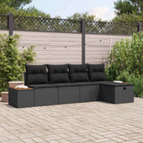 vidaXL Tuinbank Set met kussen 5 pcs Zwart Poly rattan