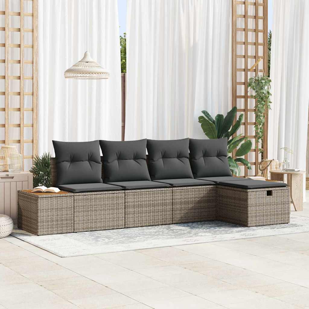 vidaXL Tuinbank Set met kussen 5 pcs Zwart Poly rattan