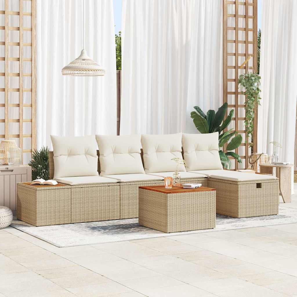 vidaXL Tuinbank Set met kussen 5 pcs Zwart Poly rattan