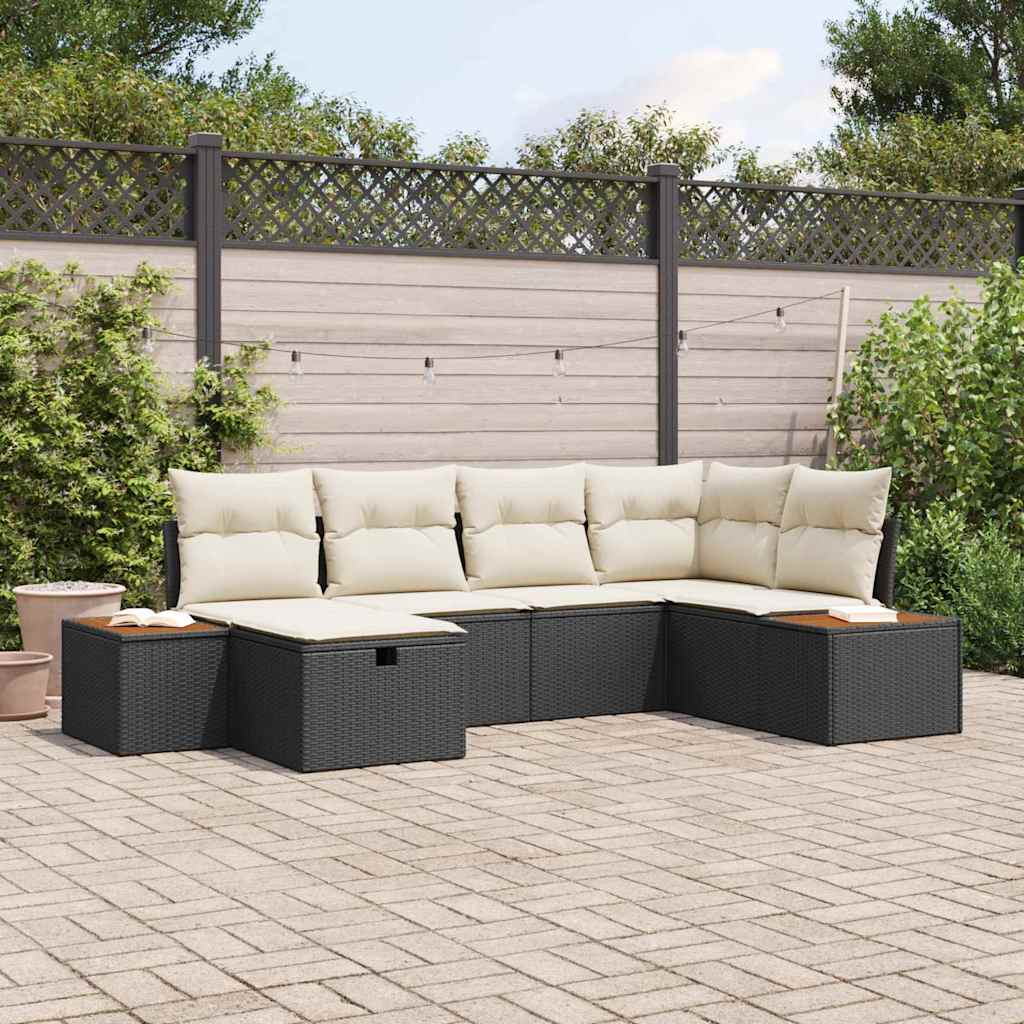 vidaXL Tuinbank Set met kussen met opslag Zwart poly rattan