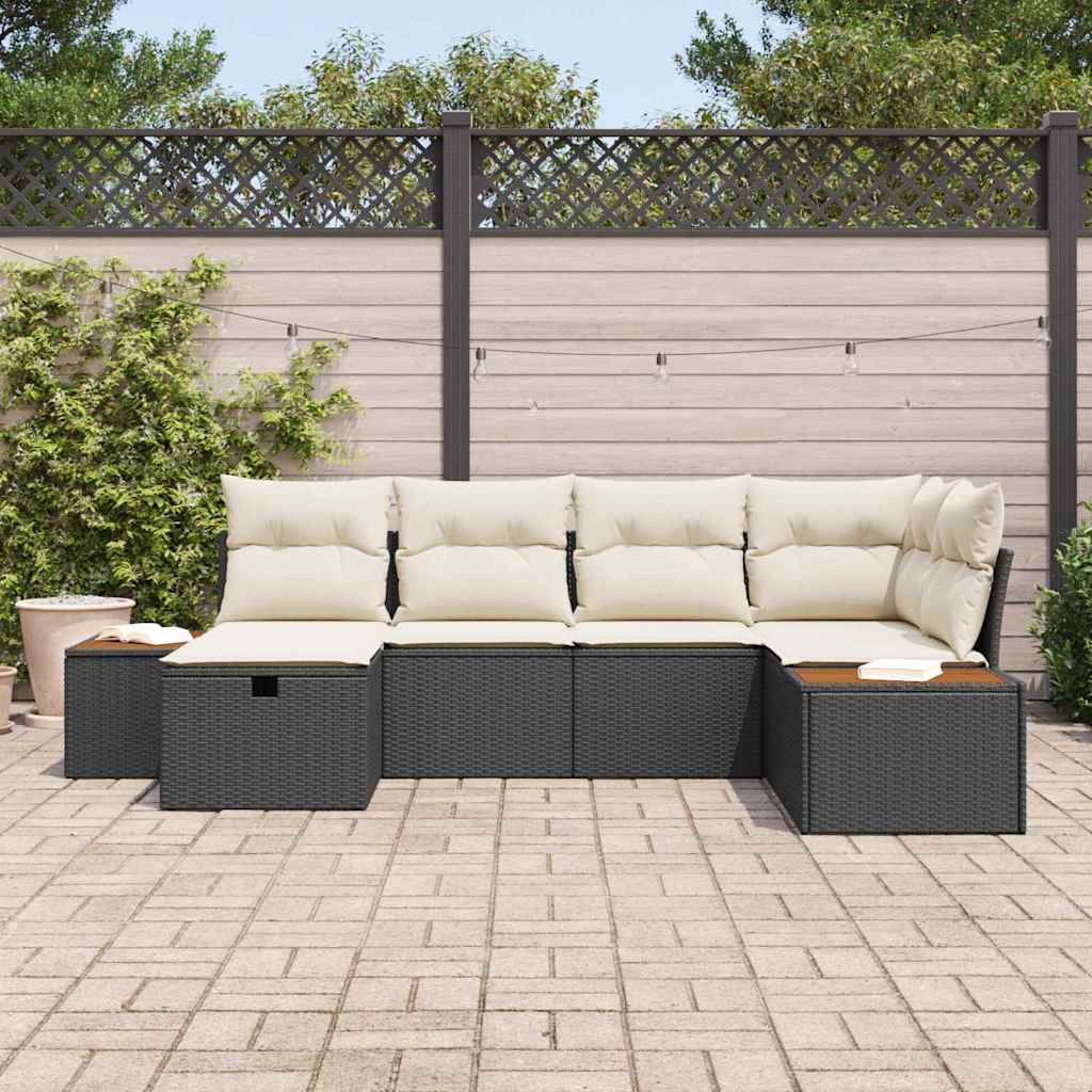 vidaXL Tuinbank Set met kussen met opslag Zwart poly rattan