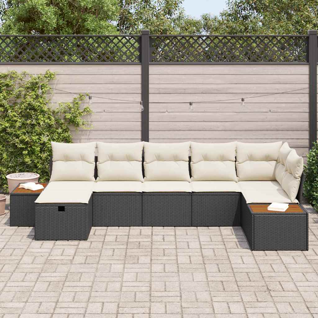 vidaXL Garden Sofa Set with cushions 7 pcs Black Poly Rattan