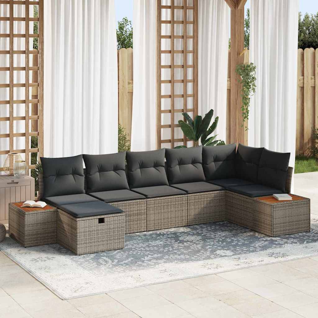 vidaXL Garden Sofa Set with cushions 7 pcs Black Poly Rattan