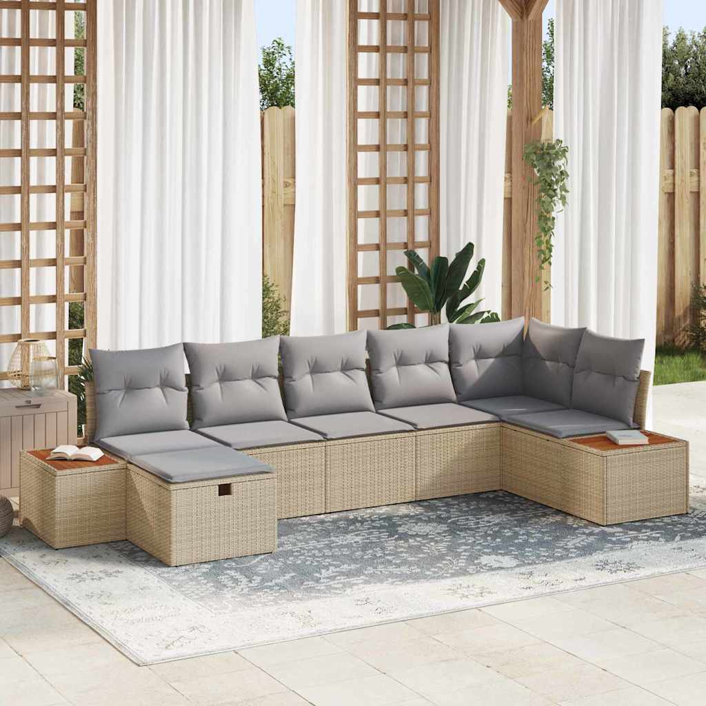vidaXL Garden Sofa Set with cushions 7 pcs Black Poly Rattan