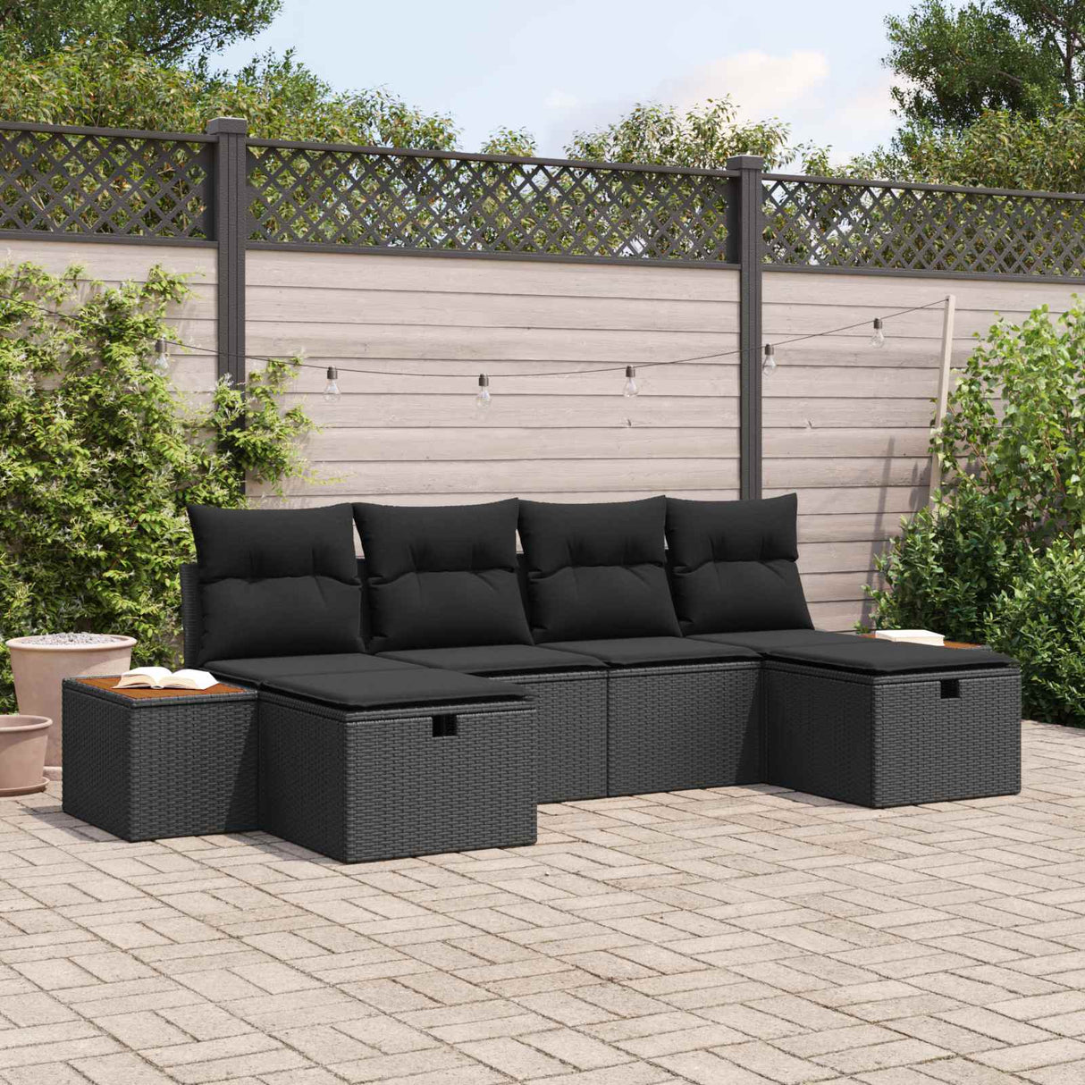 vidaXL Tuinbank Set met kussen 6 pcs Zwart 55 x 62 x 69 cm Poly rattan