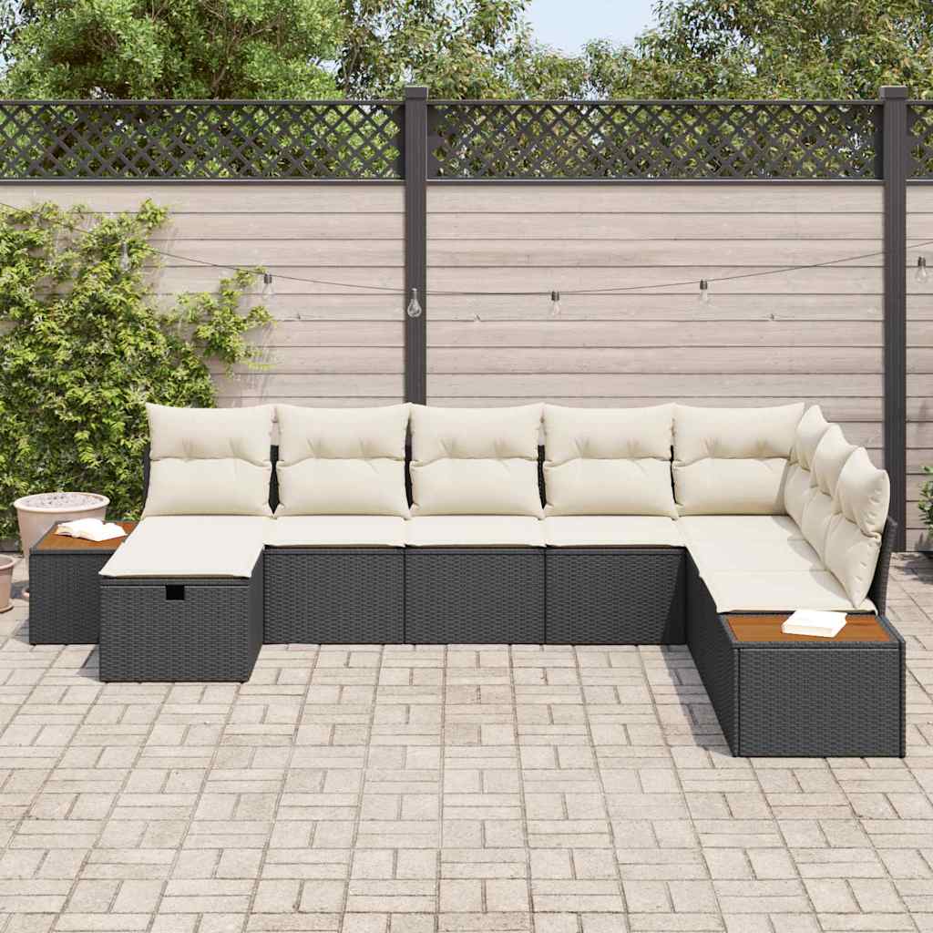 vidaXL Tuinbank Set met kussen met opslag Zwart poly rattan