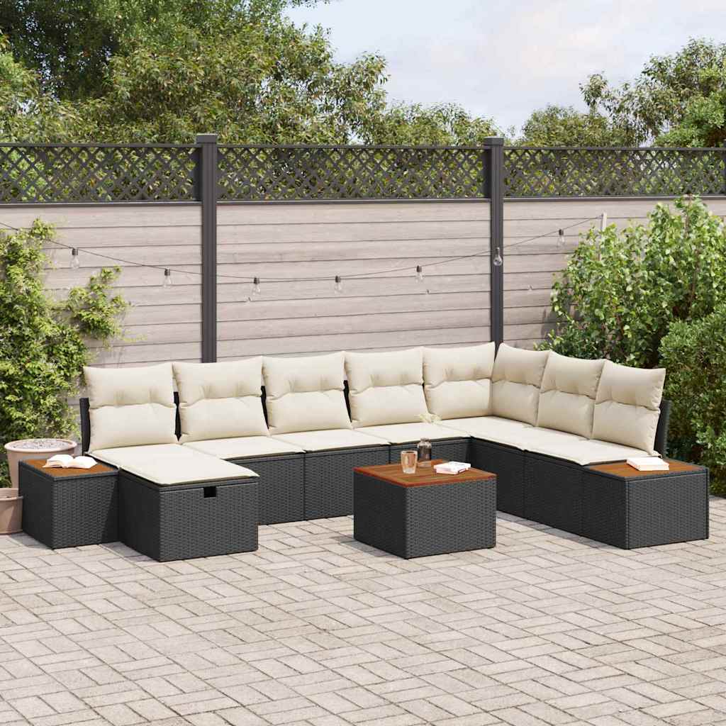 vidaXL Tuinbank Set met kussen met opslag Zwart poly rattan