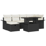 vidaXL Tuinbank Set met kussen met opslag 7 pcs Zwart Poly rattan