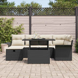 vidaXL Tuinbank Set met kussen met opslag 7 pcs Zwart Poly rattan