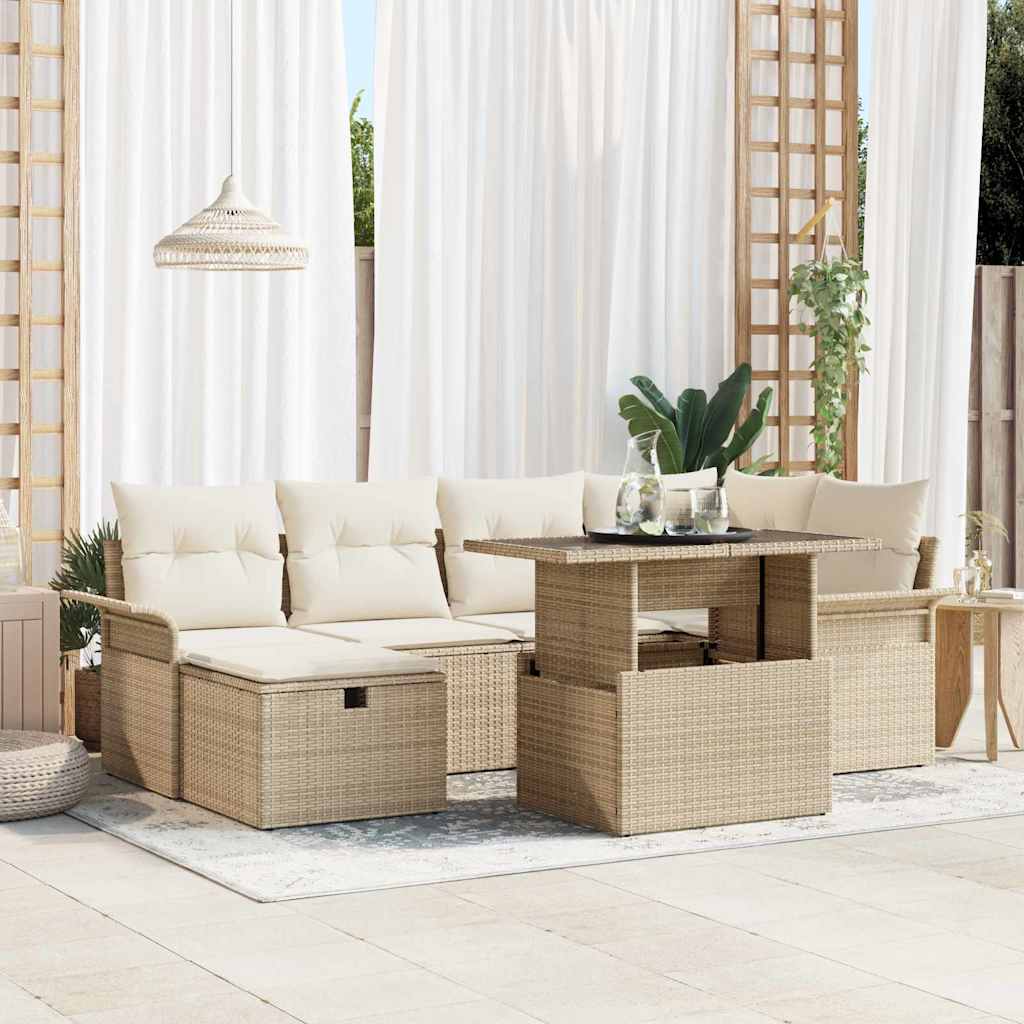 vidaXL Tuinbank Set met kussen met opslag 7 pcs Zwart Poly rattan
