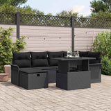 vidaXL Tuinbank Set met kussen met opslag 7 pcs Zwart Poly rattan