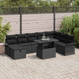 vidaXL Tuinbank Set met kussen met opslag 9 pcs Zwart Poly rattan