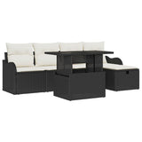 vidaXL Tuinbank Set met kussen met opslag 6 pcs Zwart Poly rattan