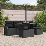 vidaXL Tuinbank Set met kussen met opslag 6 pcs Zwart Poly rattan