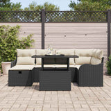 vidaXL Tuinbank Set met kussen met opslag 7 pcs Zwart Poly rattan