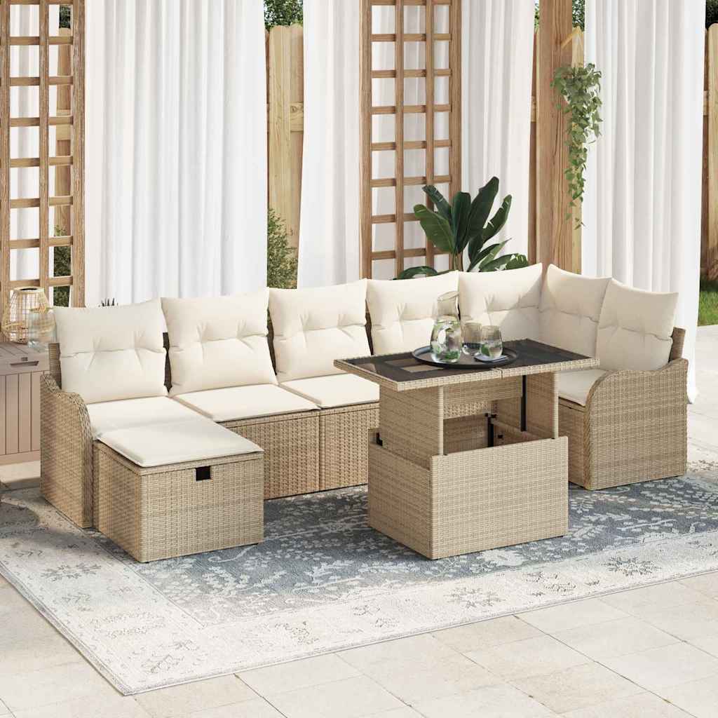 vidaXL Tuinbank Set met kussen met opslag 8 pcs Zwart Poly rattan