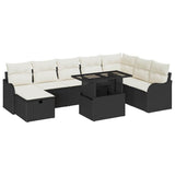 vidaXL Tuinbank Set met kussen met opslag 9 pcs Zwart Poly rattan