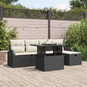 vidaXL Tuinbank Set met kussen met opslag 6 pcs Zwart Poly rattan