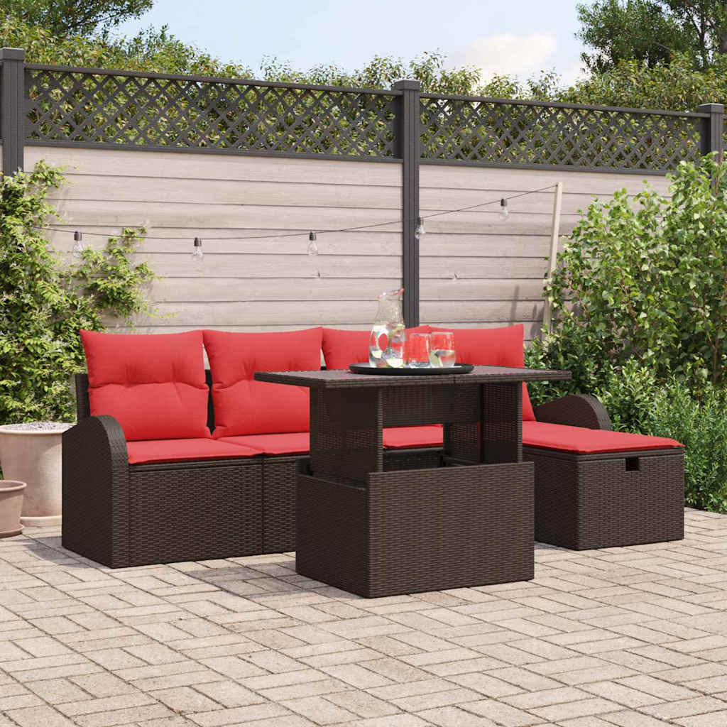 vidaXL Tuinbank Set met kussen met opslag 6 pcs Bruin Poly rattan