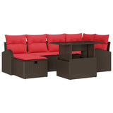 vidaXL Garden Lounge Set with Cushion and Storage 7 pcs Brown Poly Rattan