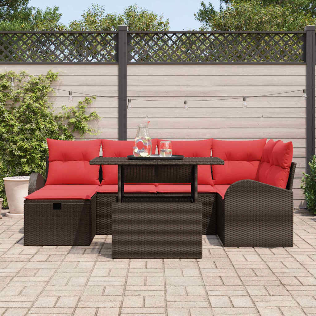 vidaXL Garden Lounge Set with Cushion and Storage 7 pcs Brown Poly Rattan