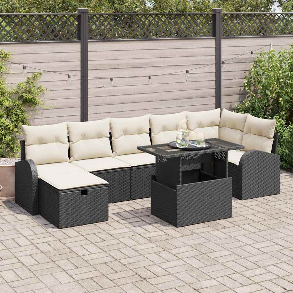 vidaXL Tuinbank Set met kussen met opslag 8 pcs Zwart Poly rattan