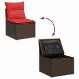 vidaXL Tuinbank Set met kussen met opslag 8 pcs Bruin Poly rattan