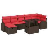 vidaXL Tuinbank Set met kussen met opslag 8 pcs Bruin Poly rattan