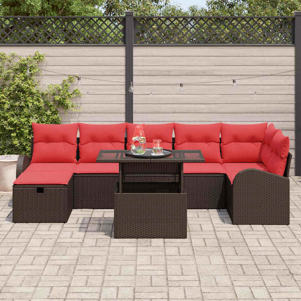 vidaXL Tuinbank Set met kussen met opslag 8 pcs Bruin Poly rattan