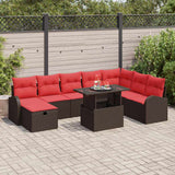 vidaXL Garden Sofa Set with Cushion and Storage 9 pcs Brown Poly Rattan