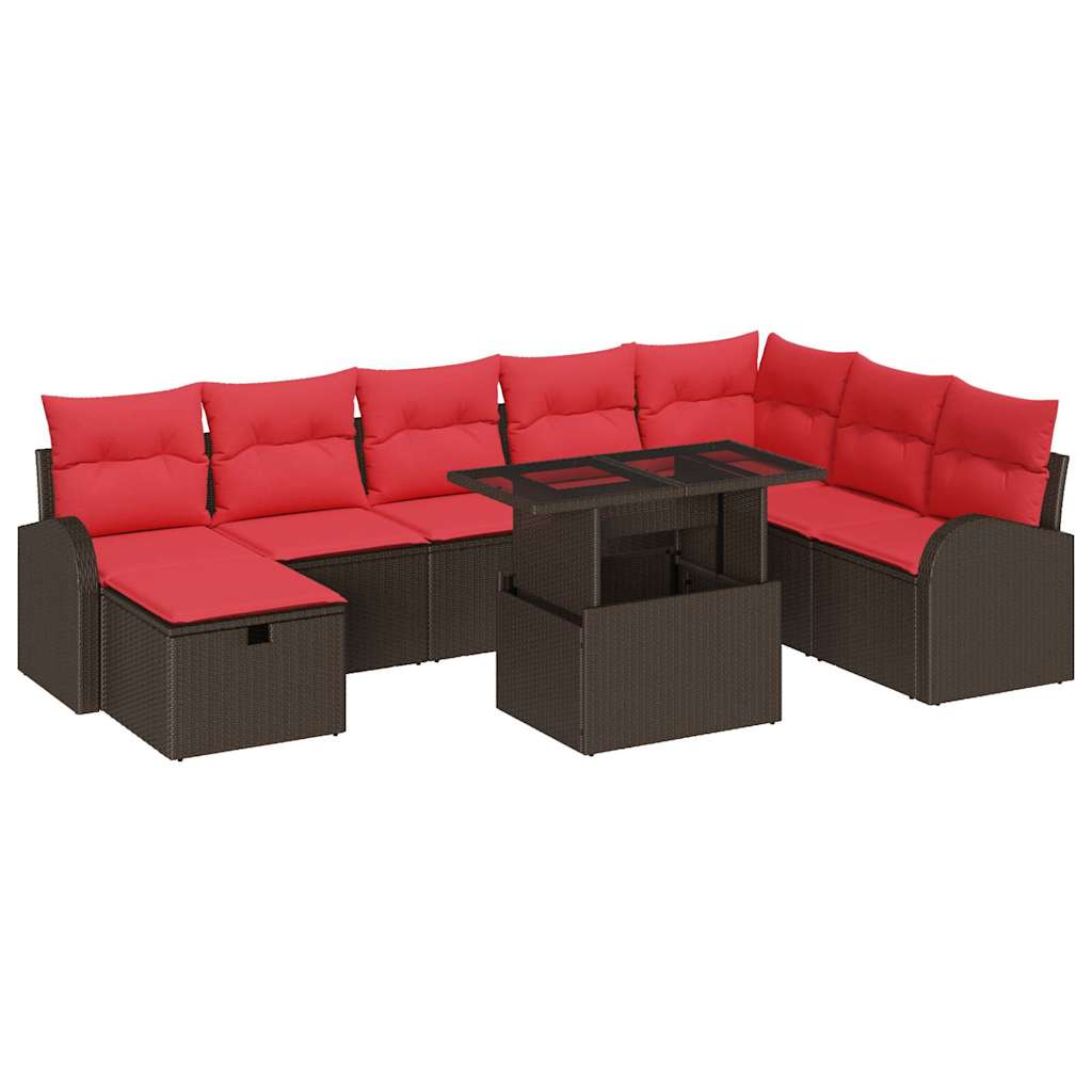 vidaXL Garden Sofa Set with Cushion and Storage 9 pcs Brown Poly Rattan